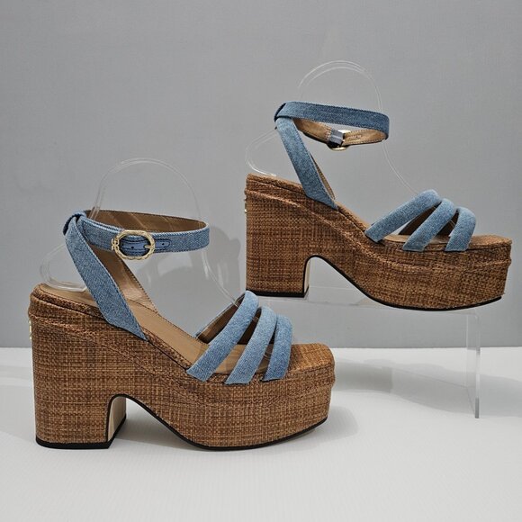 NEW Sam Edelman Tibby Wedge Womens 9.5 Montrose Blue Denim Woven Platform Sandal - Picture 3 of 13